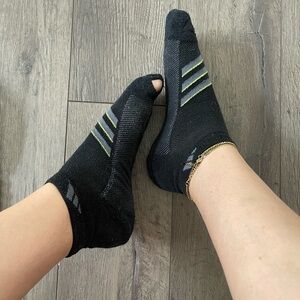 adidas Black and Gray Ankle Socks with Green Accents